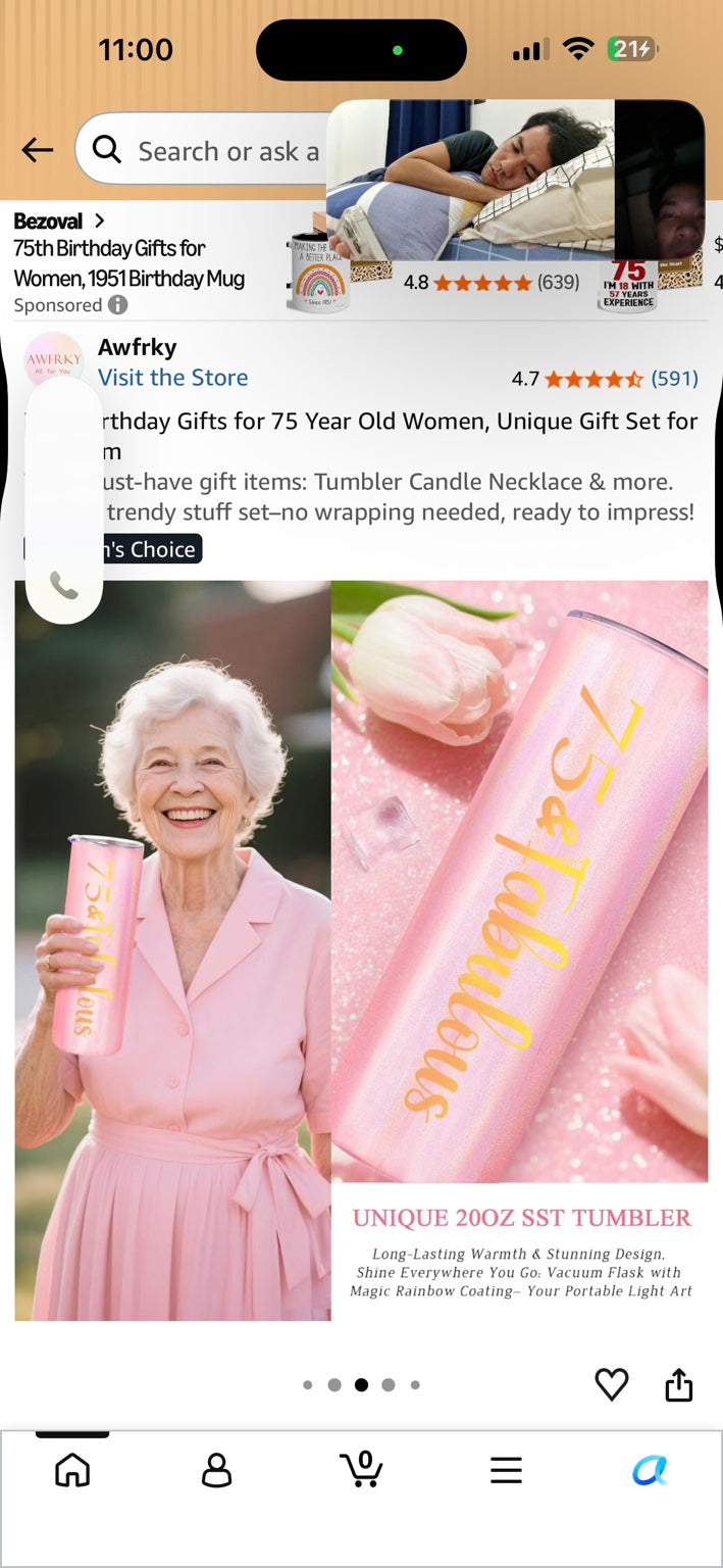 Amazon product image showing the pink 75th birthday gift set and included keepsakes.