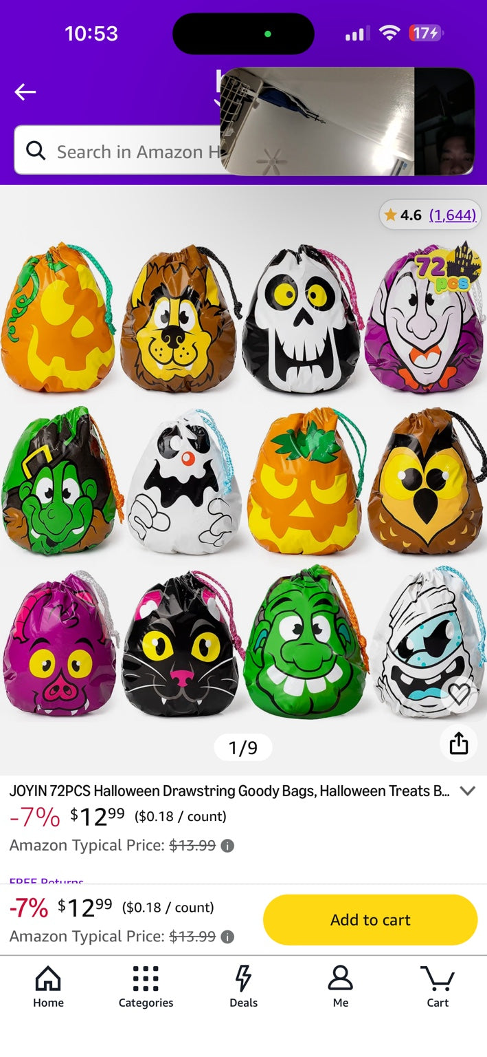 Assorted Halloween character drawstring goody bags shown in 12 designs.